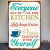 Kitchen Cleaning Reminder Metal Wall Art Decor Waterproof Tin Poster