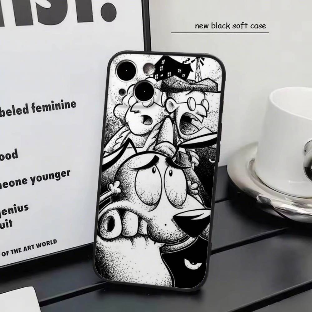 Cartoon Courage The Cowardly Dog-G For iPhone 13,17,11,12,16,14,15,Plus,Pro Max Soft Silicone Black Phone Case