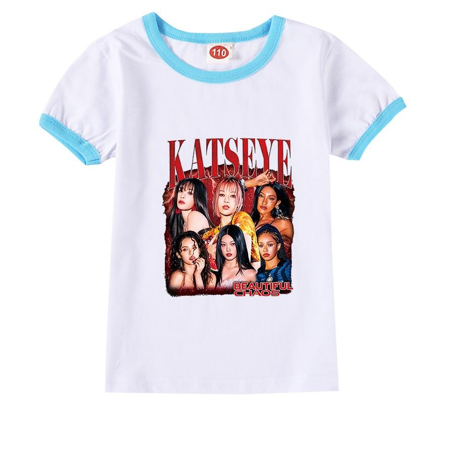 9198 Kids Girls Katseye Print Short Sleeves Casual T-Shirt