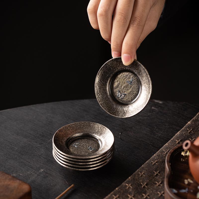 Round Antique Brass Tea Cup Mat Zen Style Lotus Pattern Alloy Heat Resistant Coaster for Tea Enthusiasts Home Decor