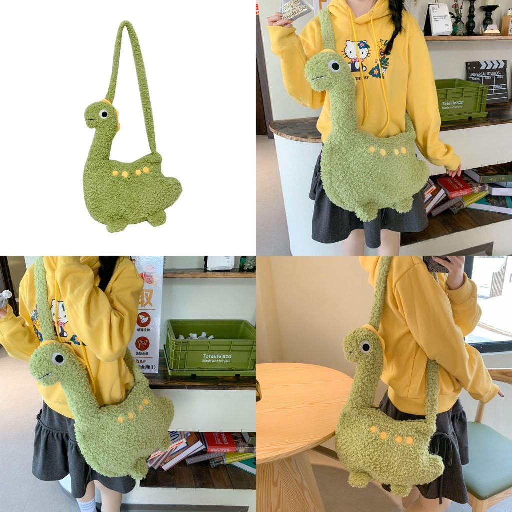 Cute Dinosaur Plush Crossbody Bag For Girls Handheld Toy Style With Elliptical Shape And Zipper