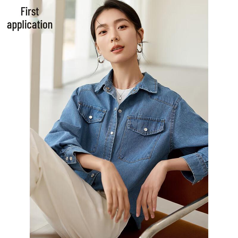 

Women s French Style Long-Sleeve Denim Shirt M