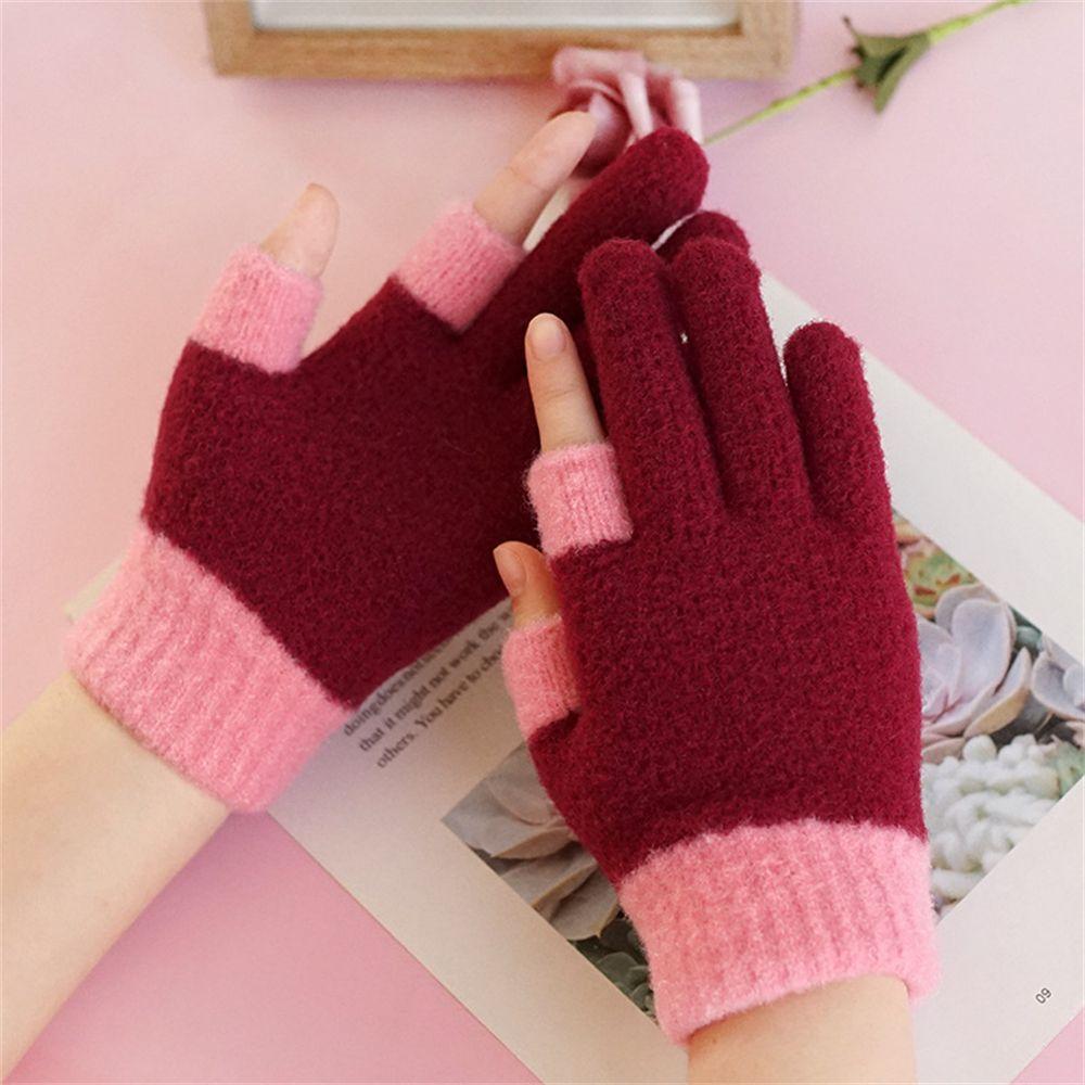

Winter Soft Elastic Thick Warm Mittens Plus Velvet Touch Screen Gloves Arm Warmers вина червоного кольору