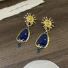 Exaggerated Blue Stone Water Drop Dangle Earrings for Women Jewelry Baroque Style Party Show Statement Earrings Accessories
