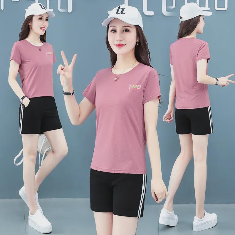 Women's Quick-Dry Summer Sports Set: Korean-Style Short-Sleeve Ice Silk Running Suit