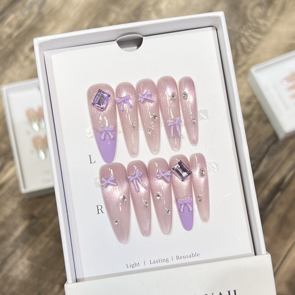 Literary Style Purple French Bow Cat Eye Nail Art Removable Nail Art Sticker Pure Hand-wearing Nail