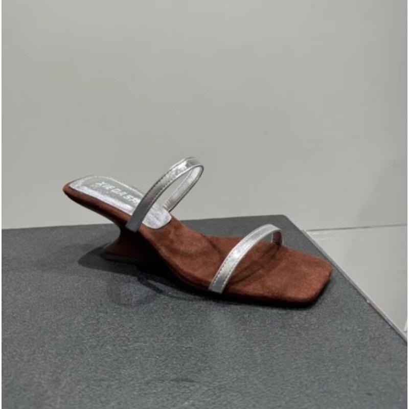 Summer Outdoor Fairy Oes Simple Toe-Post High Heels Sandals Women Flip Flops Sle PU Rubber Sole Women Clappers Slides for Woman