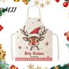 Cute Elk Print Festive Apron Christmas for Cooking, Cartoon Chef Bib with Adjustable Neck Festival Party Cooking Accessory Strap, Waterproof