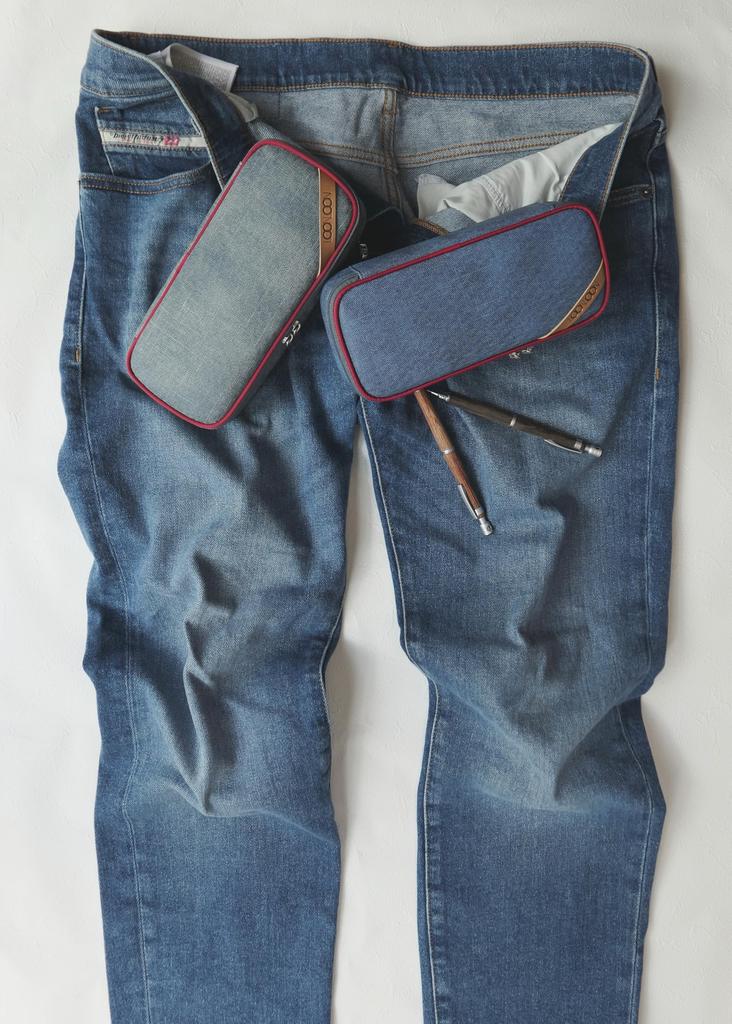 LOONLOON 672 Jeans Pencil Case Indigo Blue Large Capacity Stylish Denim Two-story Multi-functional