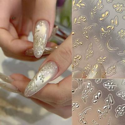 Gold-burning Leaves Nail Art Sticker Golden Branches Jade Leaves Chinese Style Leaves Freshly Embossed Nail Plant Leaf Decal