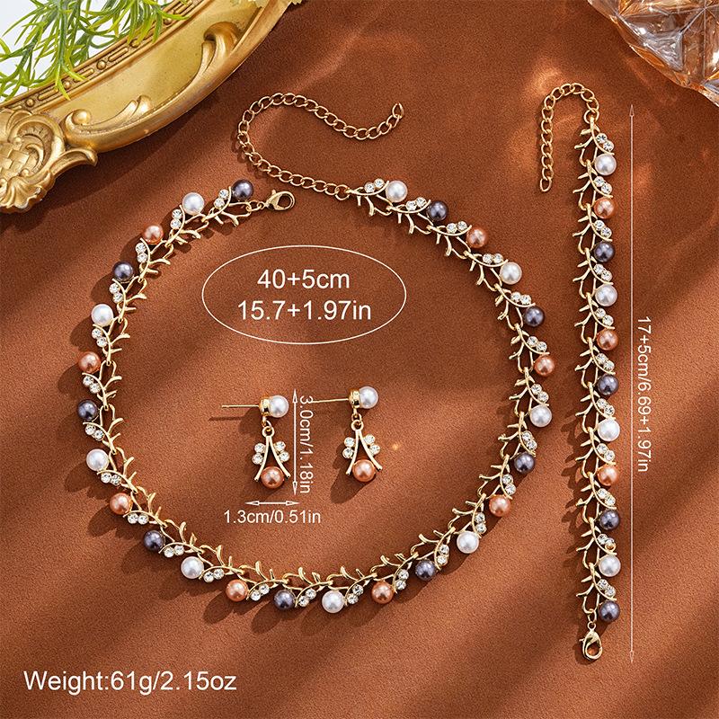 Set di Collana, Orecchini e Bracciale in Cristallo e Perle Lussuoso Elegante Scintillante Set di Gioielli da Banchetto e Festa per Donna Matrimonio Compleanno