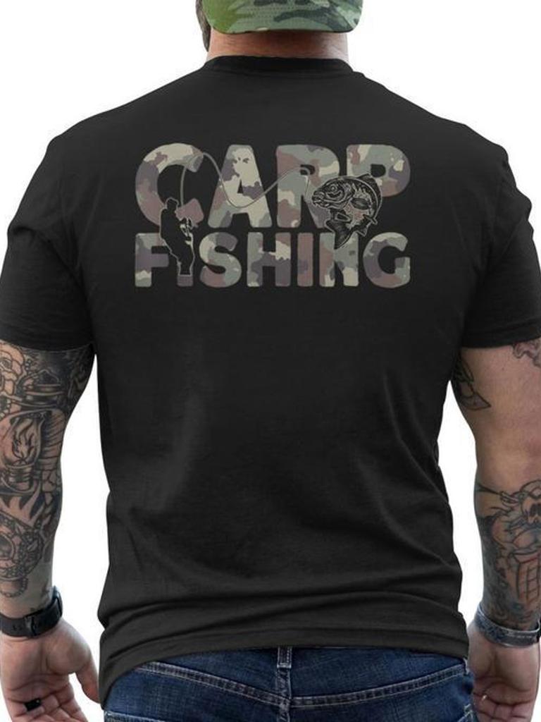 Unisex T-shirt Men'S Plus Size Carp Fishing T-Shirt - Back Print Koi Fish Design, Breathable Short Crew Neck Tee Su