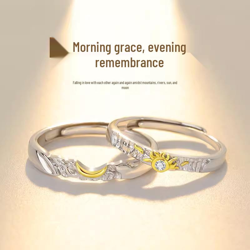 Sun and Moon Long-Distance Couple Rings - High-Grade Morning and Evening Set for Women and Men