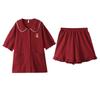 Red Cotton Couple's Pajamas Set: Short-Sleeve Cardigan & Shorts - Wedding & Year of the Rat Theme