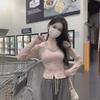 Korean Spring 2024 Split Long-Sleeve T-Shirt for Women