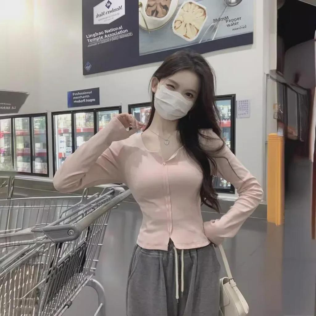 Korean Spring 2024 Split Long-Sleeve T-Shirt for Women