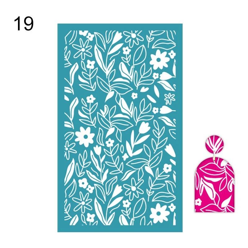 Reusable 3Pcs Silk Screen Stencils Mesh Transfer Printing Tools for Polymer Clay Earring Jewelry Making for DIY Painting Stencil