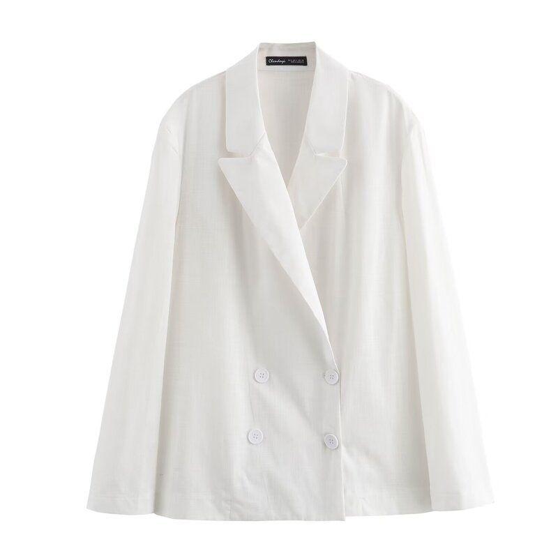 Fashion Style 2024 Summer New Arrival Women's Linen Ruched Suit Outwear Mid-Rise Straight-Leg Pants 3303287