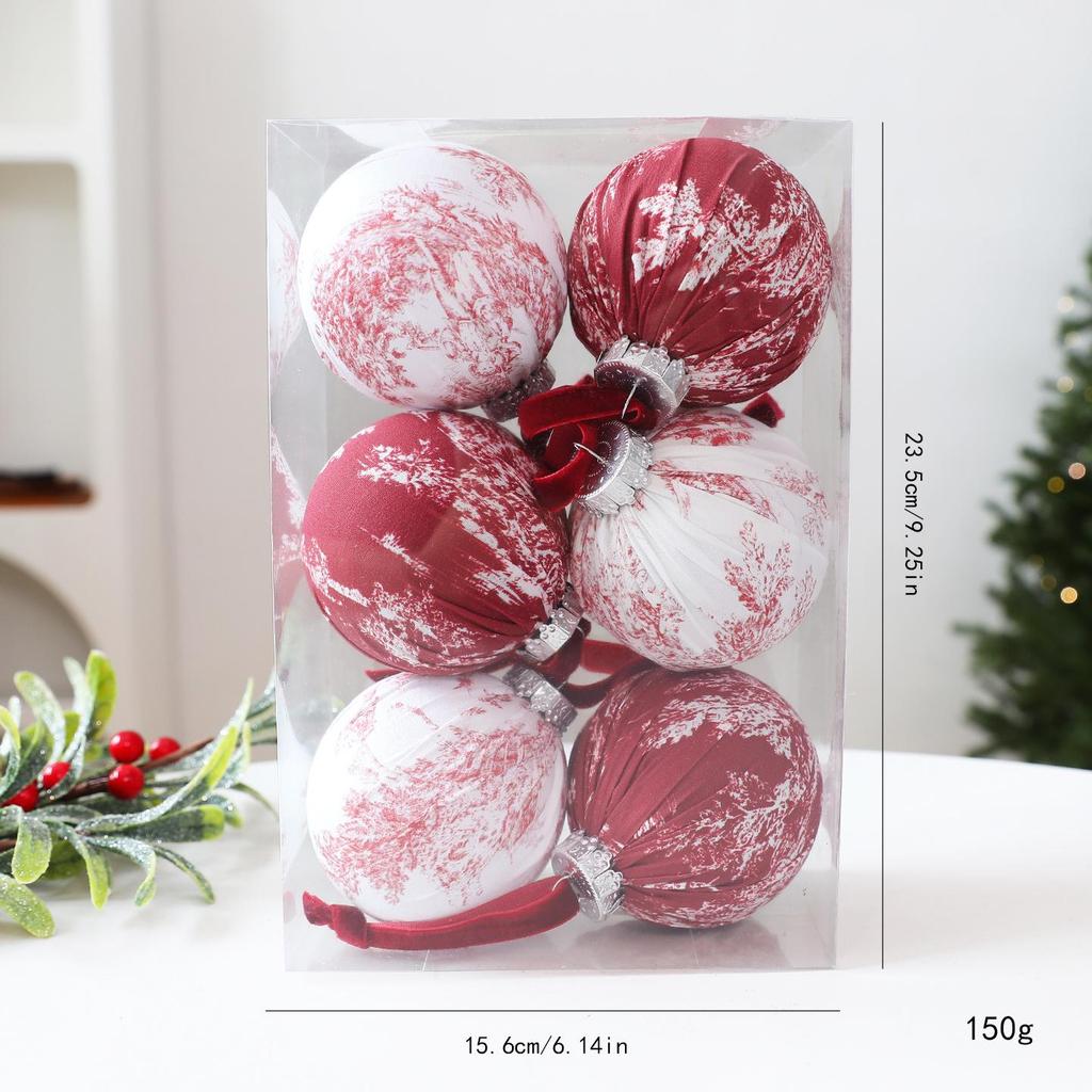 8cm Fabric-Wrapped Christmas Ball Set - Indoor Christmas Decor - 6 Fabric Ornaments