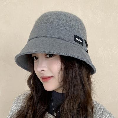 Leichter Luxus High-End Wollhut Damen Herbst Winter Dick Warm Gestrickte Fischerhut Vielseitig Einfarbig Zylinder