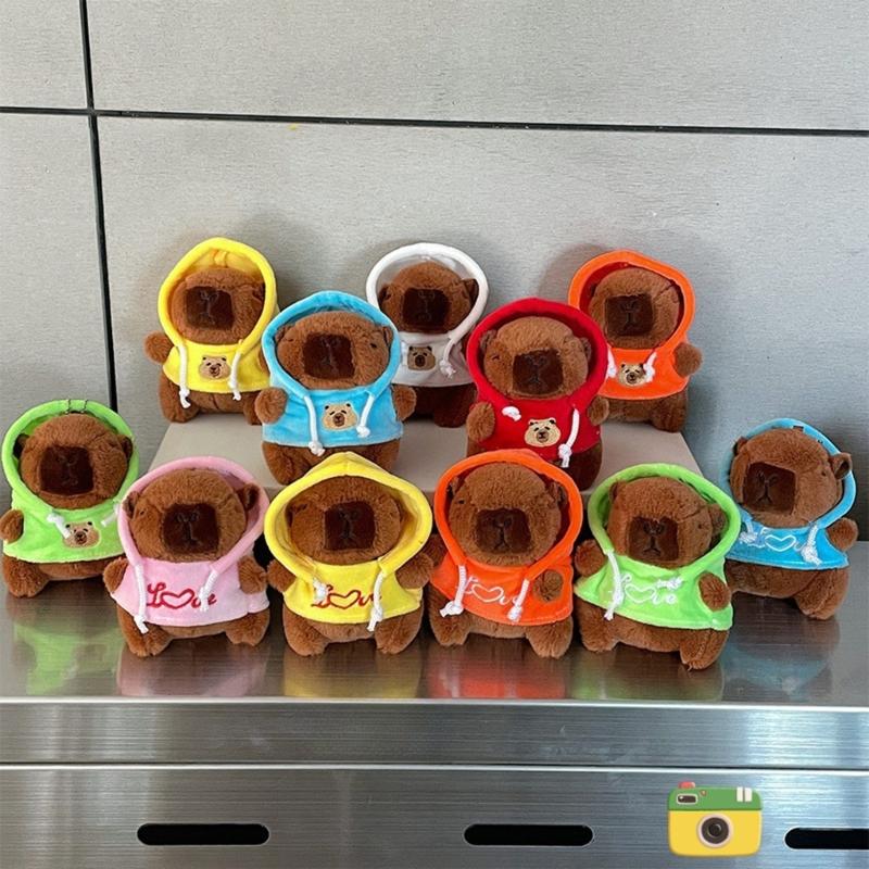 Sweet Plush Hoodies Capybara Keychain Pendant Lovely Hangings Decorations Keyring Charm for Purse Bag Backpack Handbag