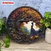 Old Money Tree Hole Aluminum Wall Art 8x8 Inch Round Metal Medallion for Home Office Decor