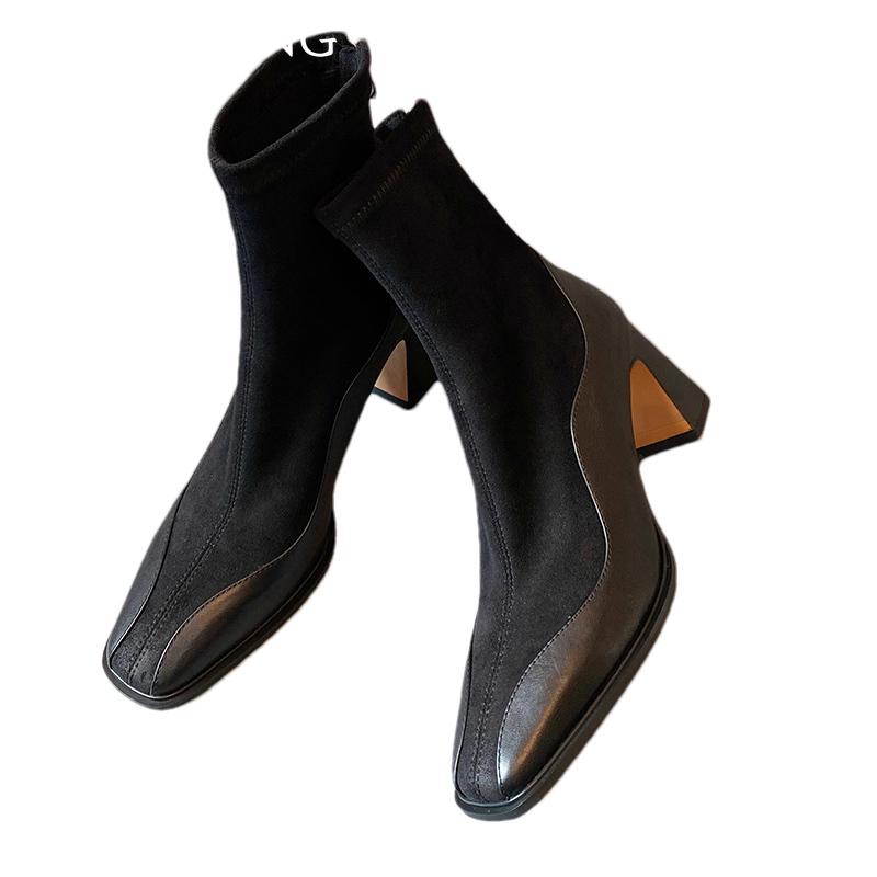 Winter Chunky Women Ankle Boots Suede Retro Designer Mid Heels Shoes 2025 Trend Designer Classic Pumps Goth New Botas De Mujer