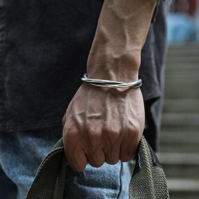 Simple Handmade Vintage Twisted Woven Bracelet Men's Silver Trendy Retro Open Bracelet for Women Men Original Jewelry Gift