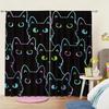 2Pcs - Cartoon Neon Cat Animal Pattern Printed Curtains, Window Decorations, Home Decorations, Room Decorations