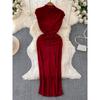 Like Woman Dress Goddess Temperament Elegant with Small Highlights Pleated Waist Tight Slim Looking Half Turtleneck Bodycon Dress Fashion Long Dress