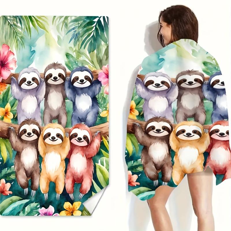 Asciugamano da Spiaggia Bradipi e Foglie Tropicali Stampa Animale Carina Morbido Asciugatura Rapida Grande Asciugamano da Bagno per Bambini Viaggio Piscina Regalo
