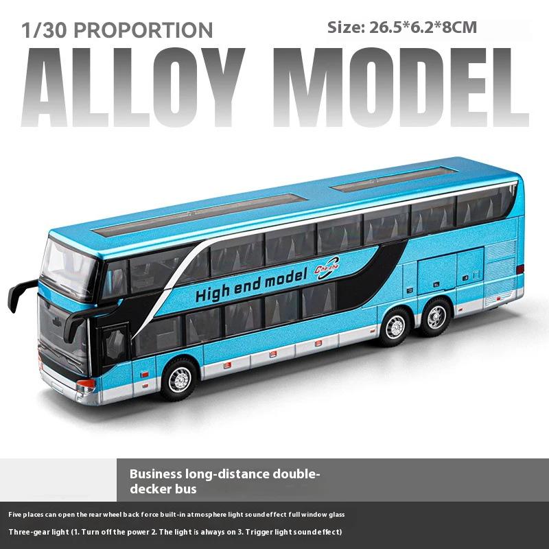 1:30 Business Long Distance Double Decker Bus Alloy Die Cast Metal Model Bus Children's Educational Simulation Toy Holiday Gifts