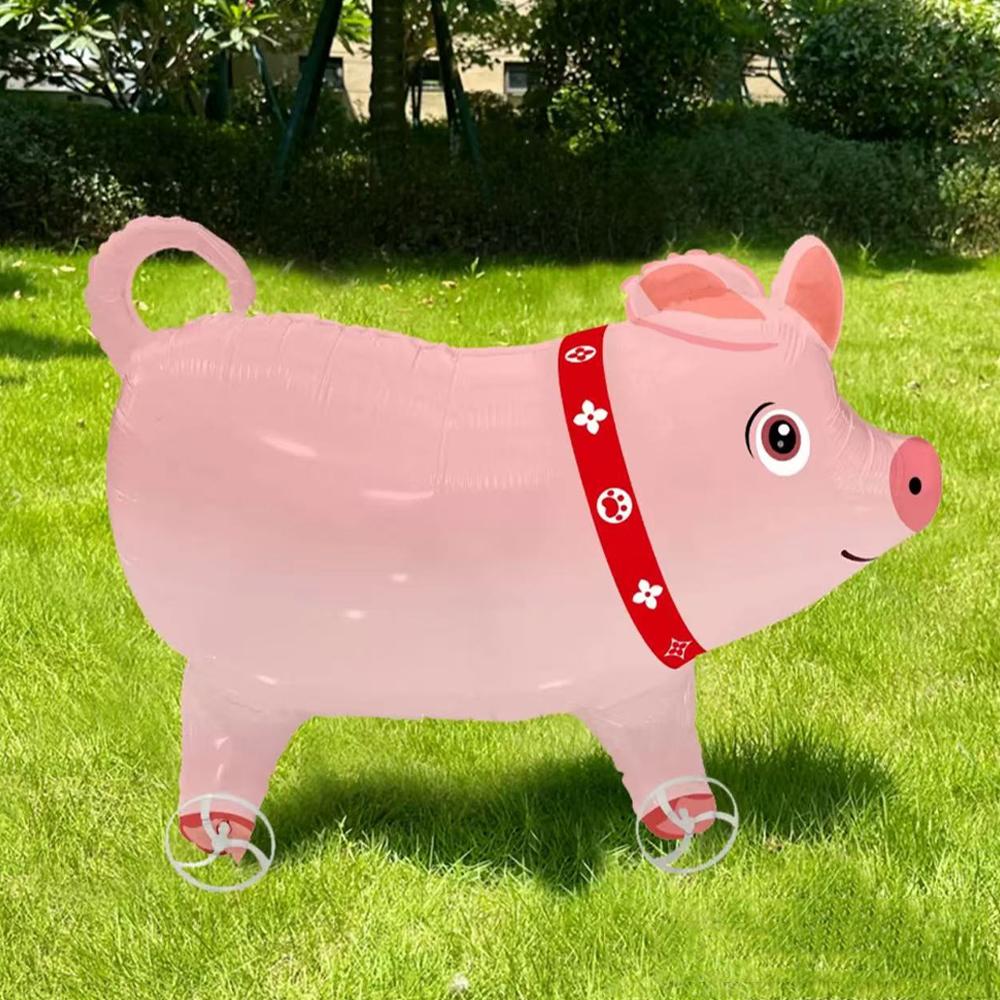 Cartoon Animal Standing with Wheels Pig Aluminum Film Balloon Cartoon Pig Balloon Children's Birthday Party Toy Balloon