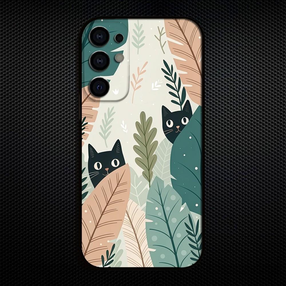 Aesthetic Cat Pattern Phone Case For Samsung S25/S24/S23/S22/S21/S20/Plus,Fe,Lite/Others Black Cover