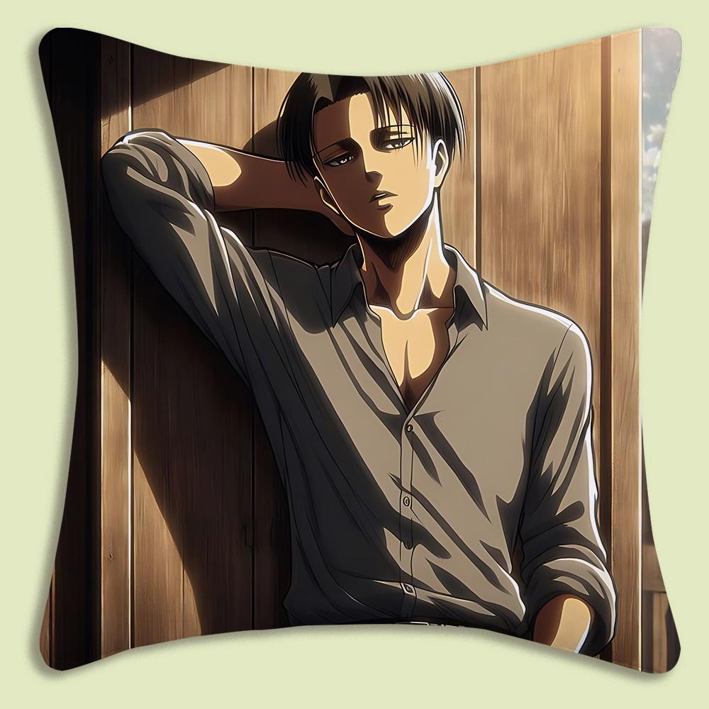 Levi Ackerman Attack On Titan Pillow Covers Cartoon Sofa Decorative Home Double-Sided Printing Short Plush Cute Cushion Cover