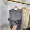 Retro Women's Round Neck Hollowed Out Knitted Vest Spring and Autumn New Loose Knitted Vest