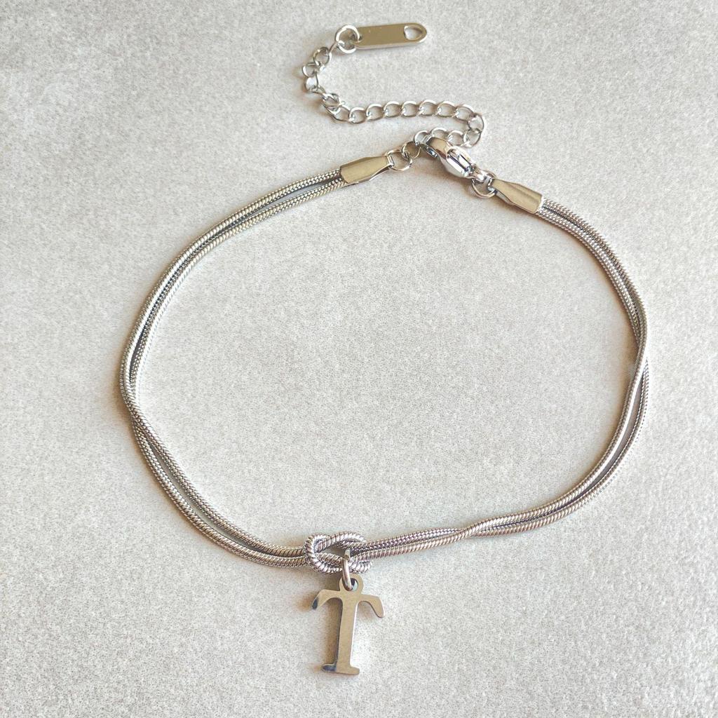 Valentine's Day Stainless Steel Herringbone & Snake Chain Bracelet with 26 Letters Pendant