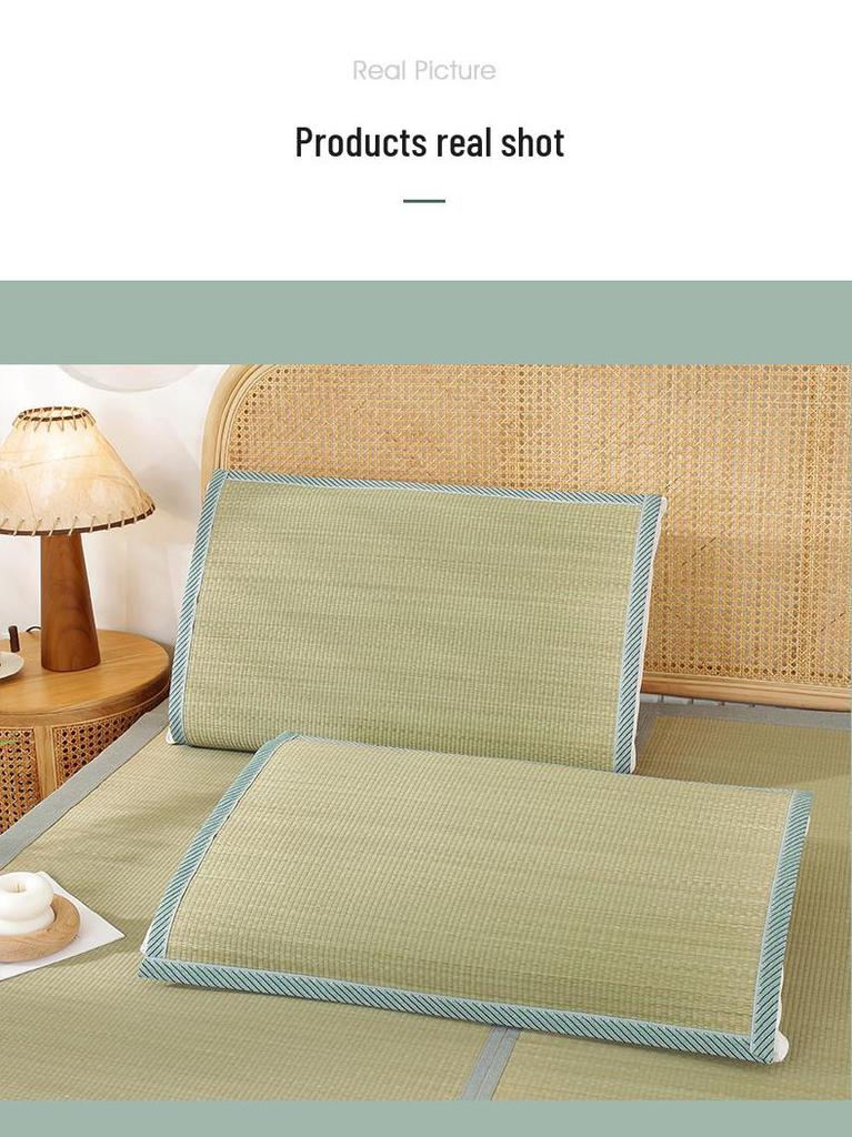 Natural Cooling Rush Straw Pillow Mat Set with Pillowcase - Summer Single Person Mat