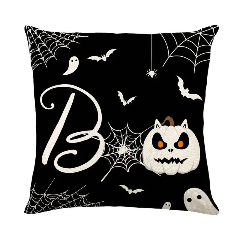 40/45/50cm Halloween Party Decorations Linen Pillowcase for Sofa Black Witch Ghost Print Throw Pillow Cover Home Decor