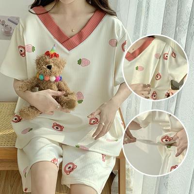 Summer Oversized Pajamas Loose Postpartum Clothing Short Sleeved Set Nursing Home Clothing