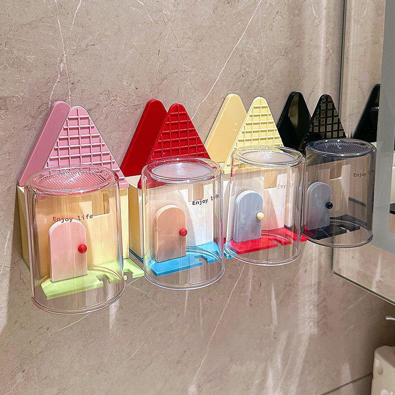 Plastic Toothbrush Holder Wall Hanging Toothbrush Cup Shelf Cup Display Rack Makeup Burshu Storage Rack Bathroom Accessories