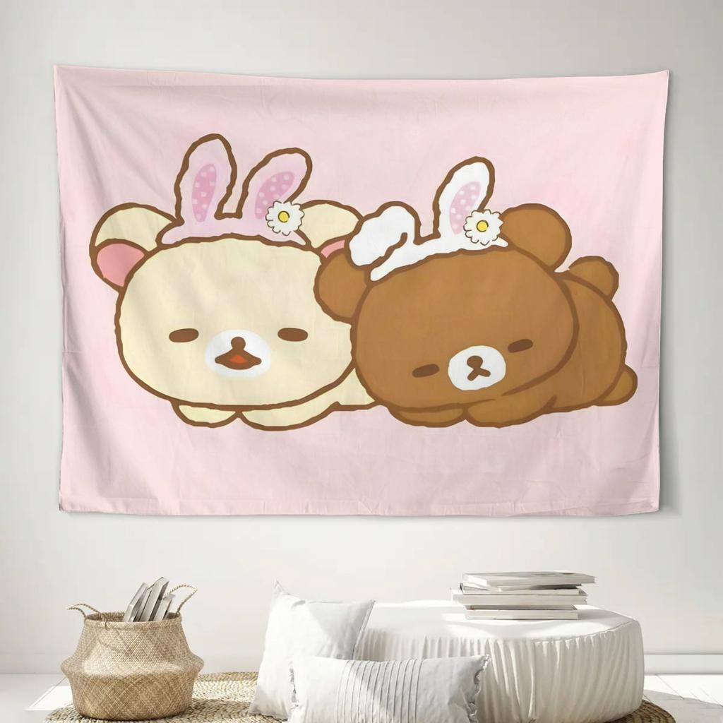 Cute Cartoon Two Bears Tapestry, Flat Print Wall Hanging Decor for Living Room And Bedroom, Kids Room, Gaming Room, Dorm
