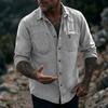Camicia da uomo vintage in denim lavato a maniche lunghe con bottoni e tasca con zip, casual, da lavoro