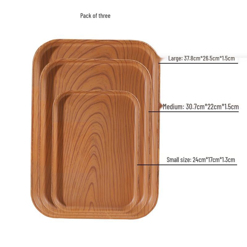 ZISIZ Black Peach Wood Grain Stainless Steel Square Dining Tray Set