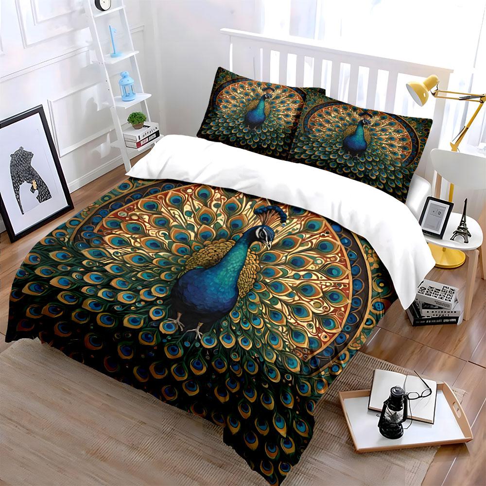 "Elegant Peacock Design Home Decor" Exquisite Three-piece Bedding Set Gift for Kids and Adults