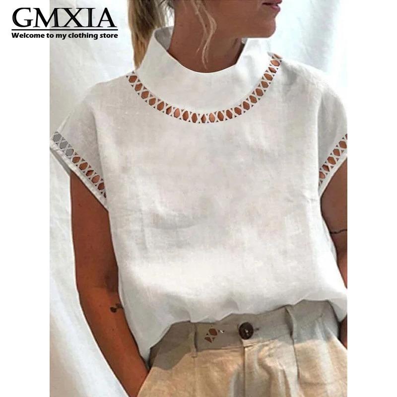 GMXIA Women's Fashion Casual Leisure Solid Color Print Short Sleeve Blouses & Shirts
