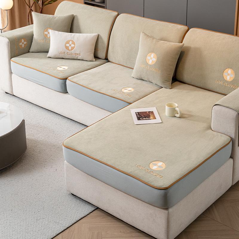 Современный простой чехол для дивана из шенилла эластичный полный пакет утолщенный нескользящий на все времена года чехол для дивана с защитой от царапин от кошек Pillow case бежевый 1958₽