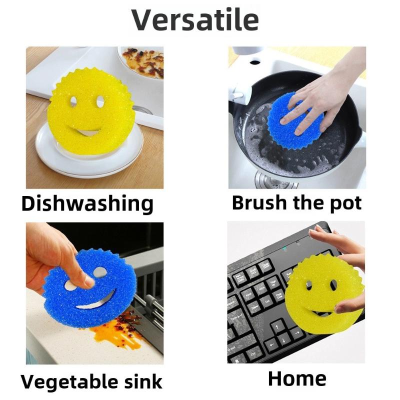 Sponge Kitchen Smiling Sponge Dishwashing Sponge Cloth Strong Scouring Pad Household Kitchen Bathroom Cleaning Wipe Spongesclean