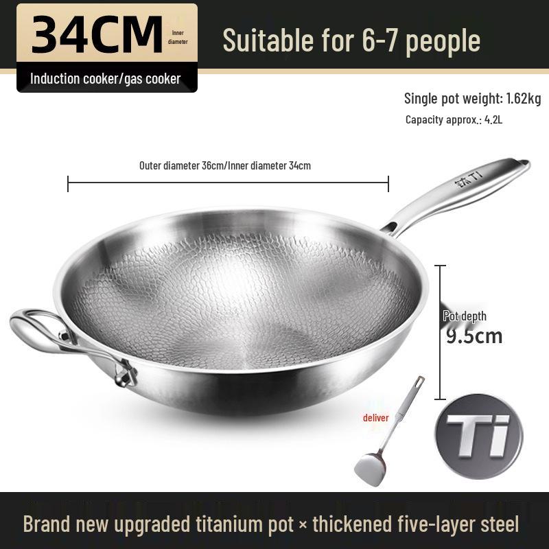 German Fish Scale Hammered Pure Titanium Wok - Uncoated Non-Stick Stir-Fry Pan for Induction Cookers.
