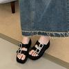 Slope heel cool slippers summer new age-reducing rhinestone double buckle one-word belt buckle sandals casual thick-soled slippers
